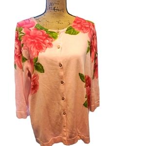 Issac Mizrahi Pink Green Floral Cardigan | 2X